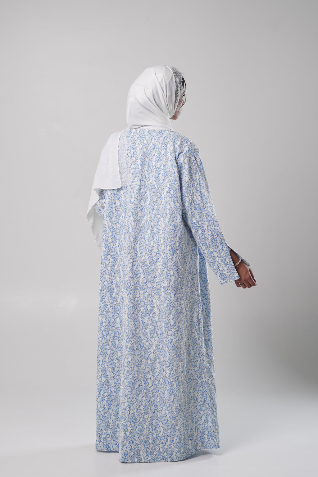 Dima — Blue Printed Chantilly Abaya