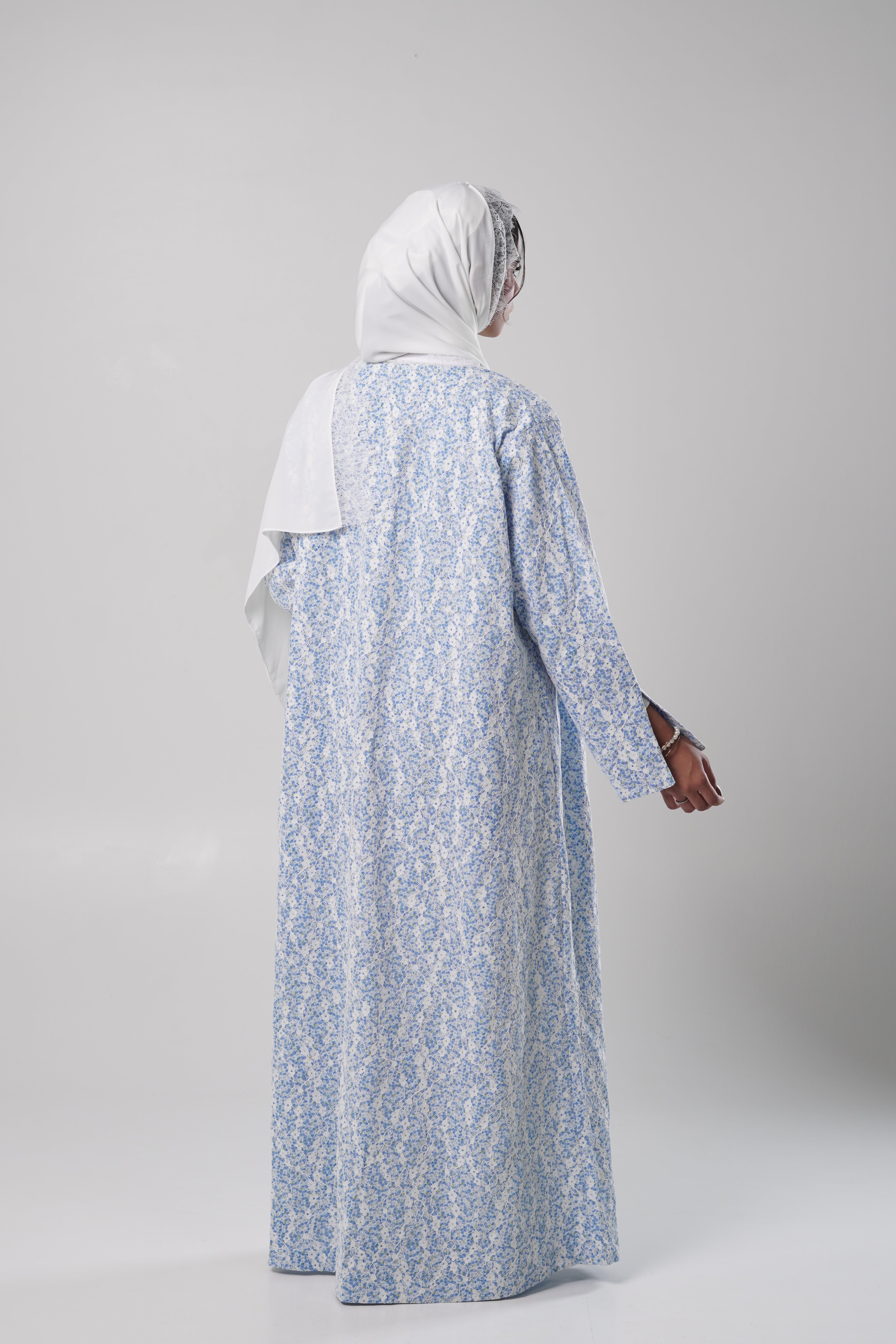 Dima — Blue Printed Chantilly Abaya