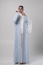 Dima — Blue Printed Chantilly Abaya