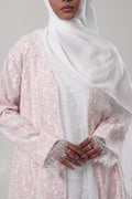Leen — Pink Printed Chantilly Abaya