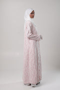 Leen — Pink Printed Chantilly Abaya