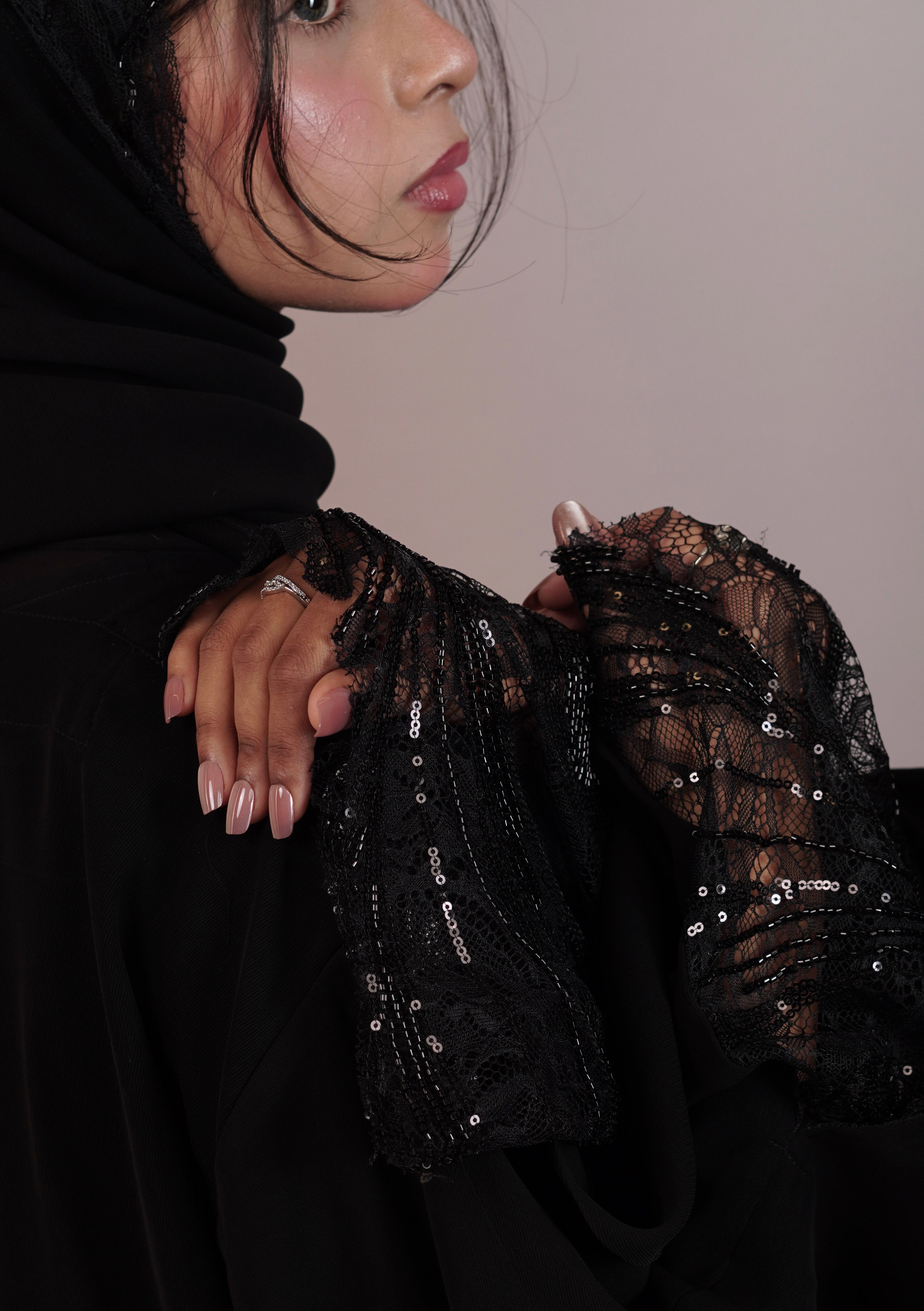 Layali — Black Chantilly Lace Abaya