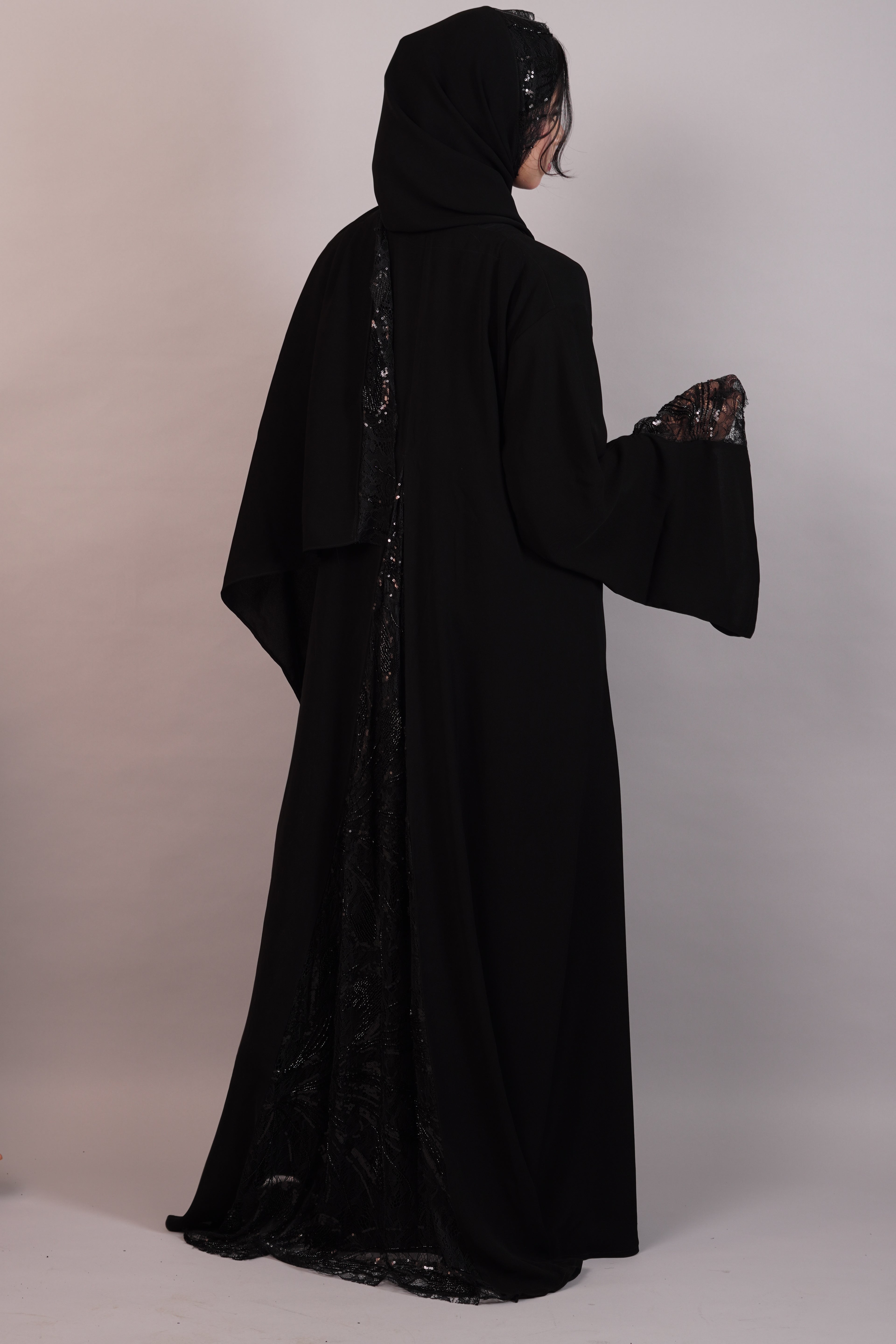 Layali — Black Chantilly Lace Abaya
