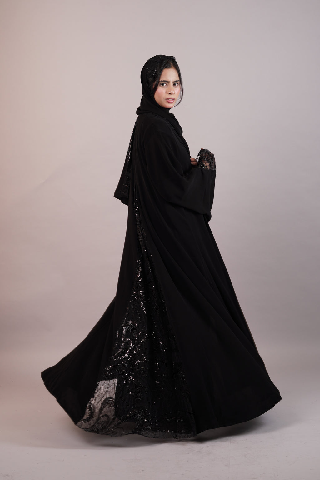 Layali — Black Chantilly Lace Abaya