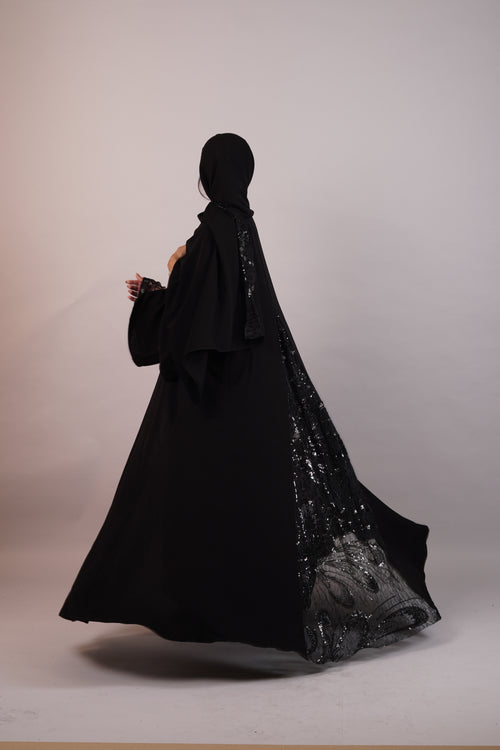 Layali — Black Chantilly Lace Abaya