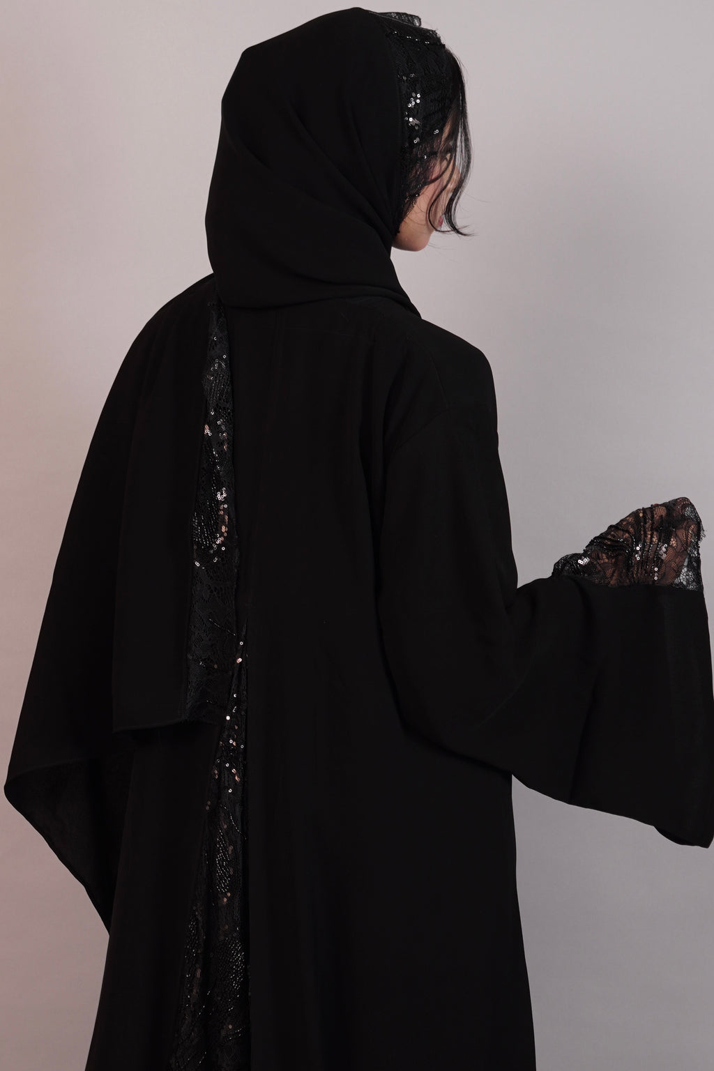 Layali — Black Chantilly Lace Abaya