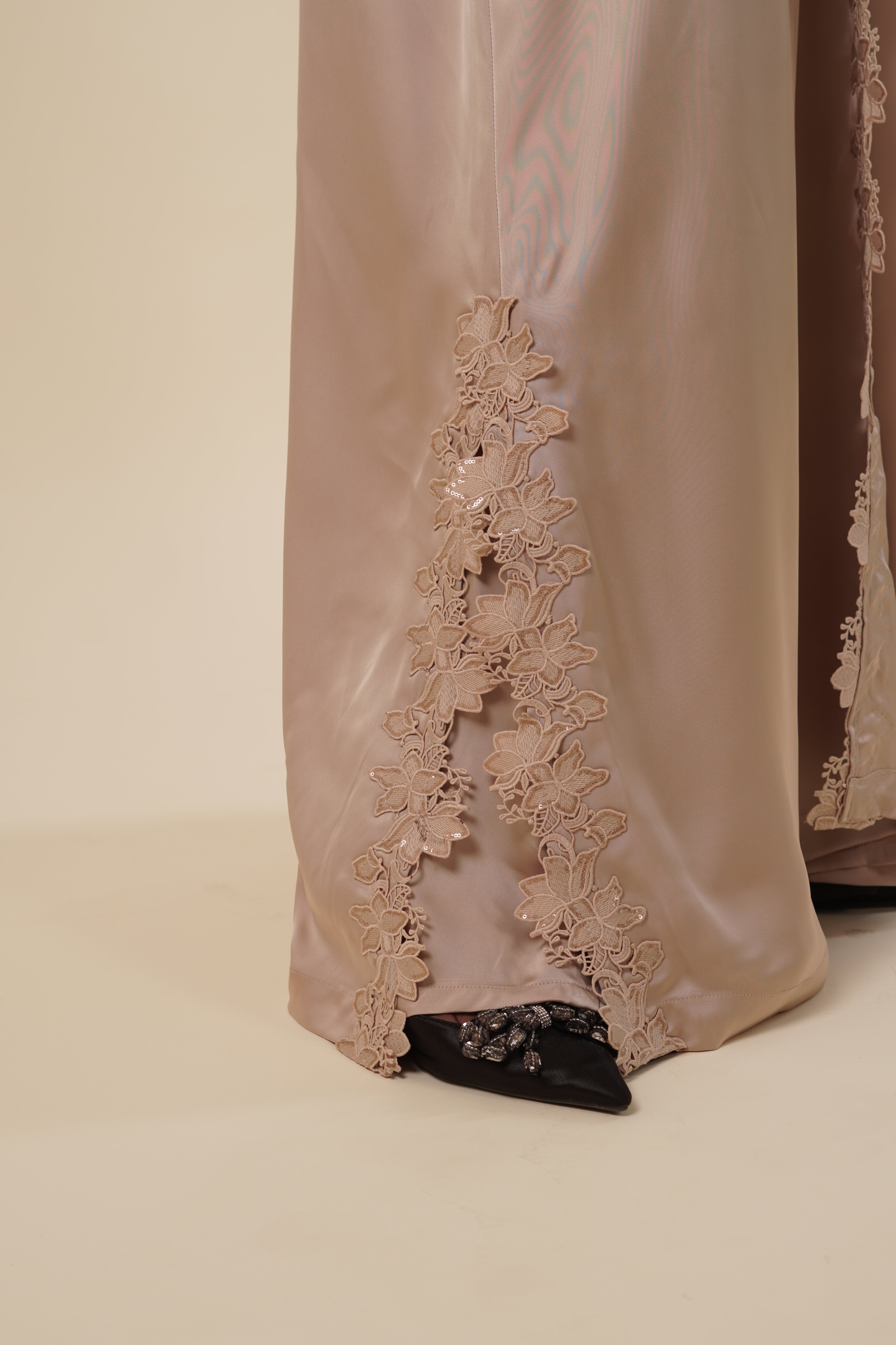 Ramlah — Beige Satin Lace Abaya