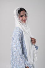 Dima — Blue Printed Chantilly Abaya