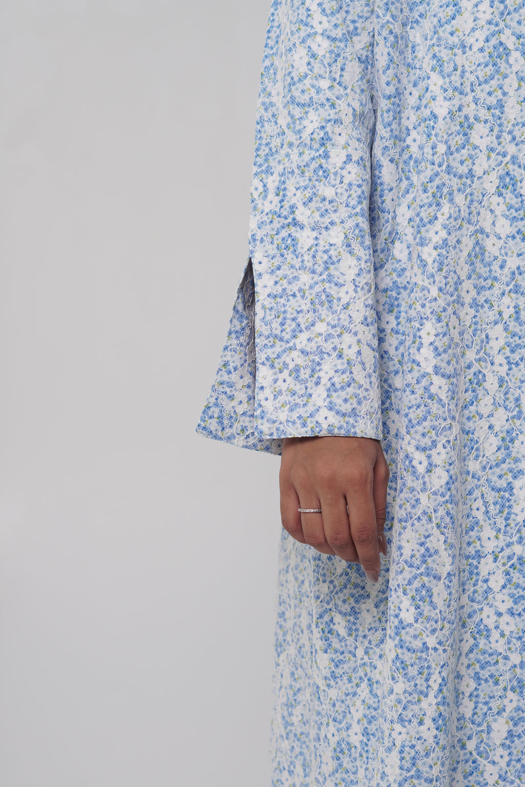 Dima — Blue Printed Chantilly Abaya