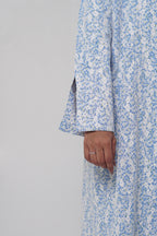 Dima — Blue Printed Chantilly Abaya