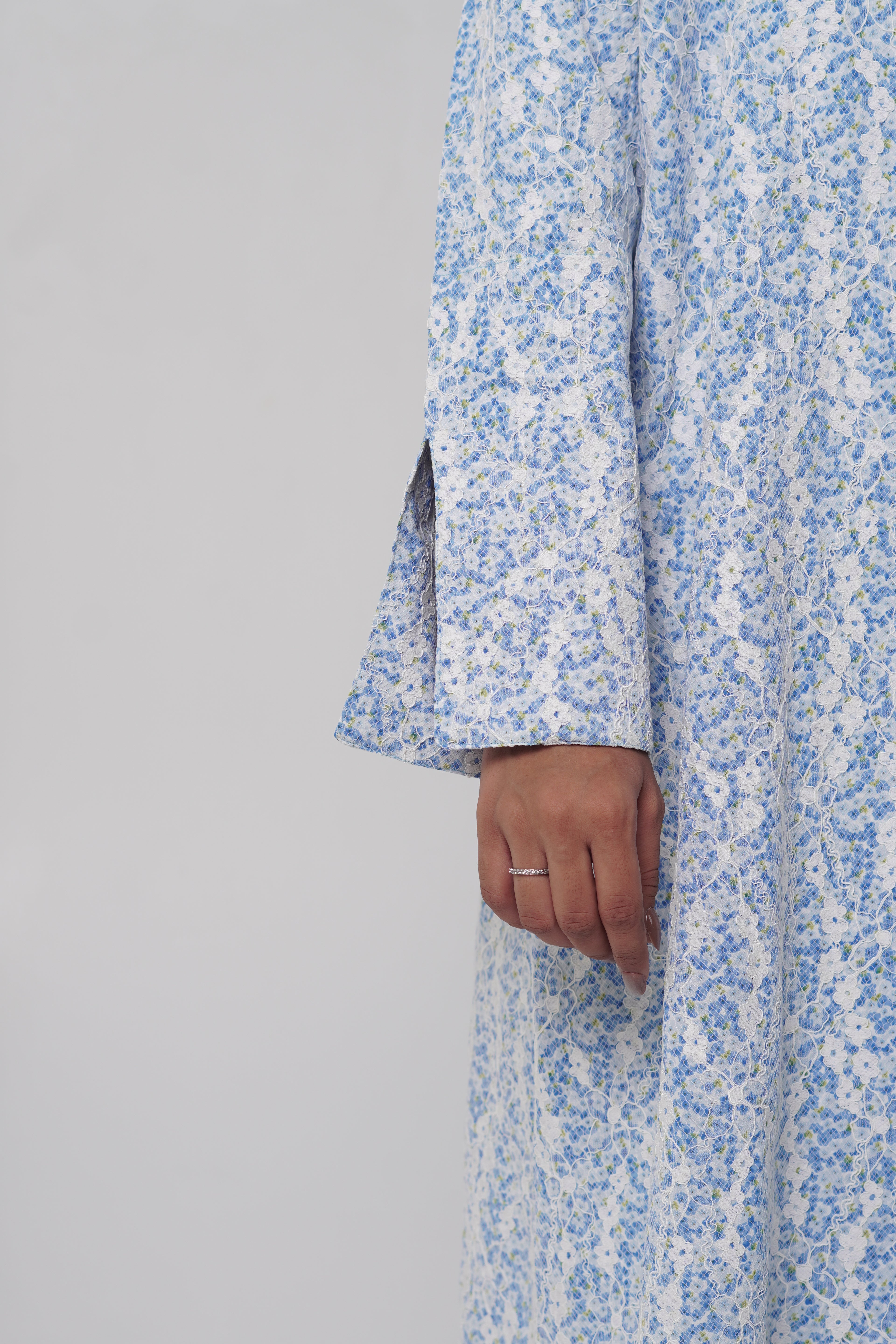 Dima — Blue Printed Chantilly Abaya