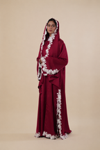 Daanah — Burgundy Satin Lace Abaya